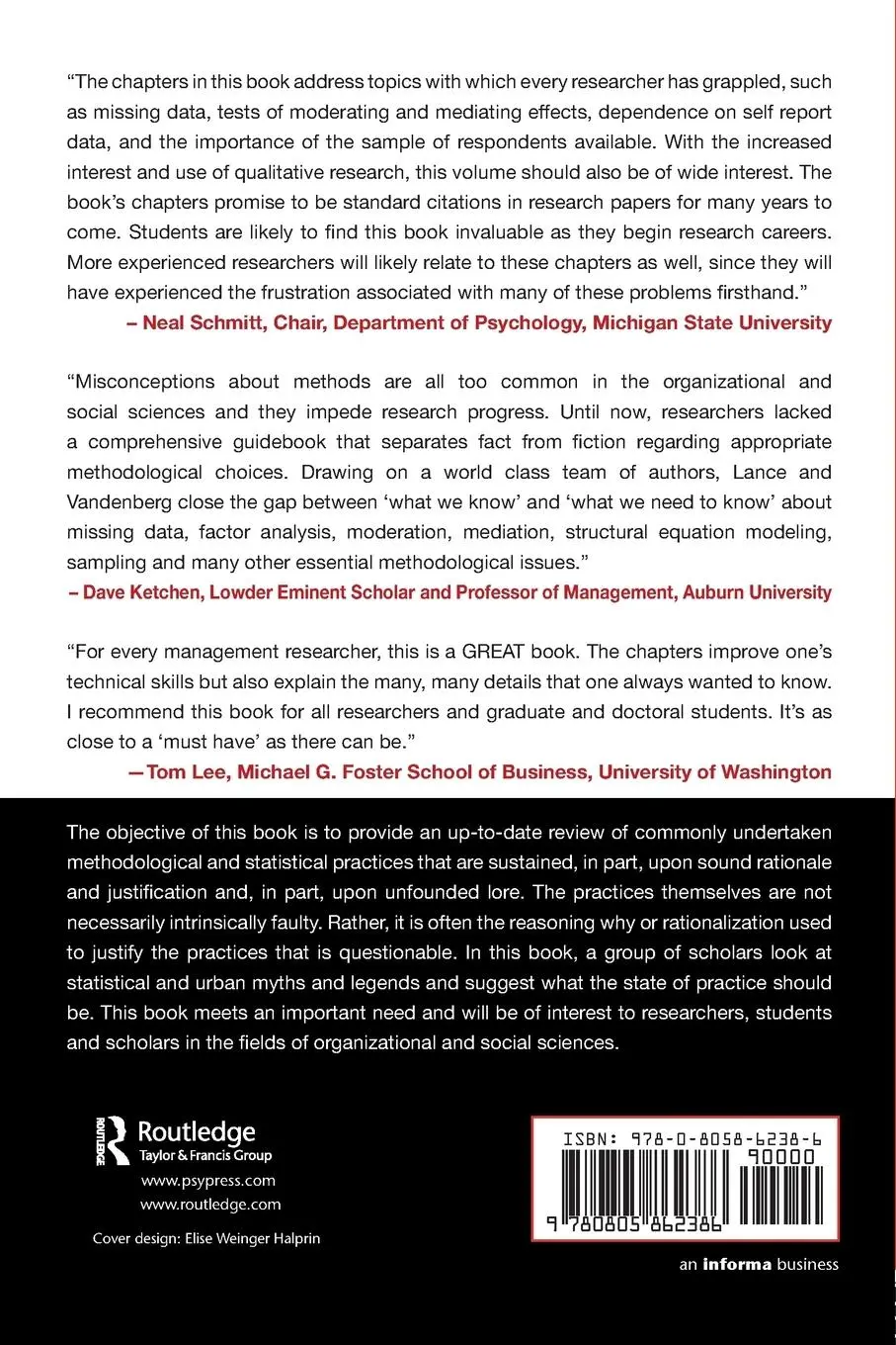 Rückseite: 9780805862386 | Statistical and Methodological Myths and Urban Legends | Lance (u. a.)
