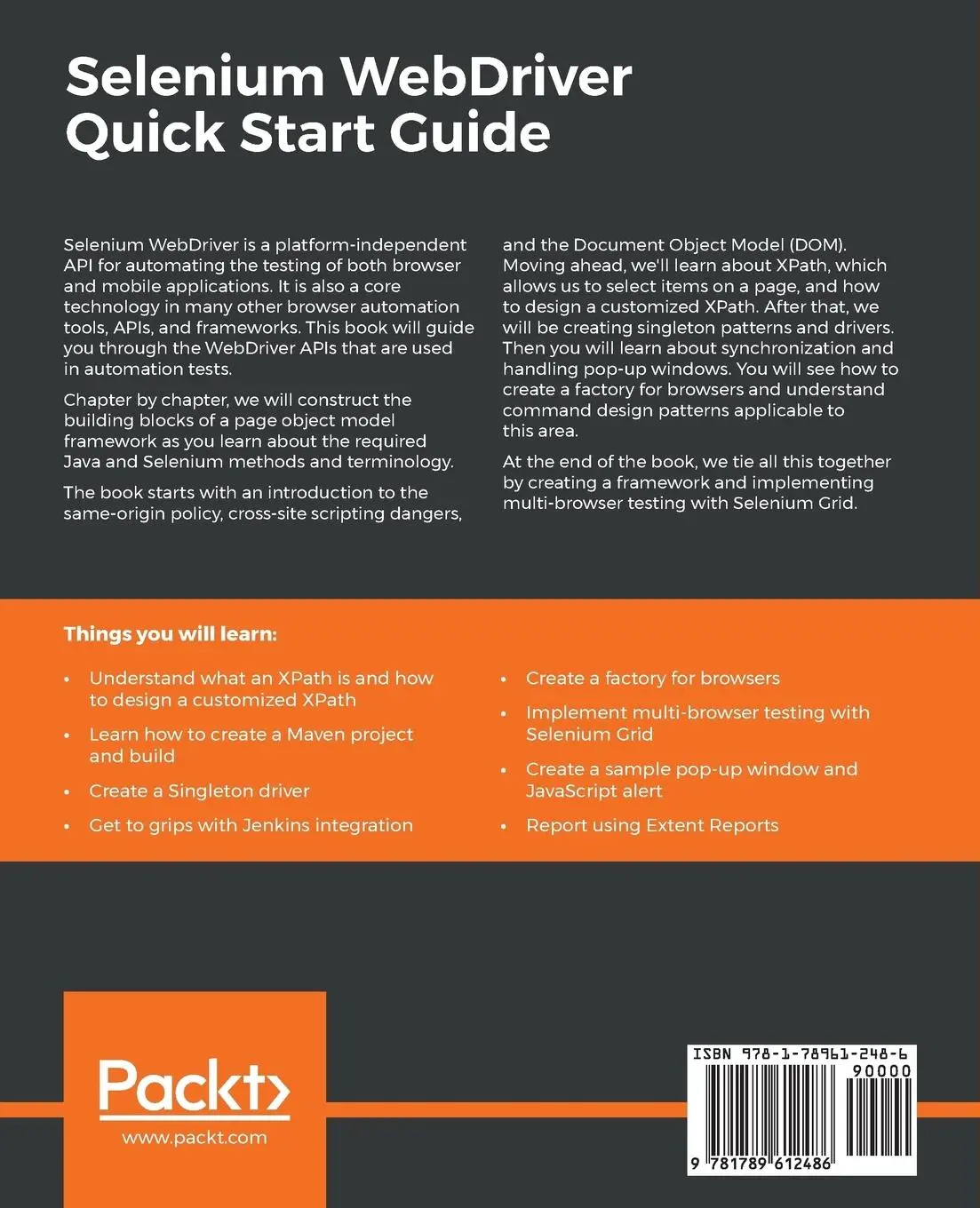 Rückseite: 9781789612486 | Selenium WebDriver Quick Start Guide | Pinakin Chaubal | Taschenbuch