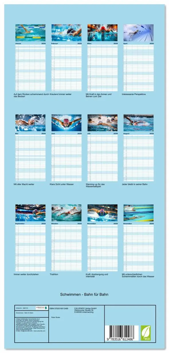 Bild: 9783516612486 | Familienplaner 2026 - Schwimmen - Bahn für Bahn mit 5 Spalten...