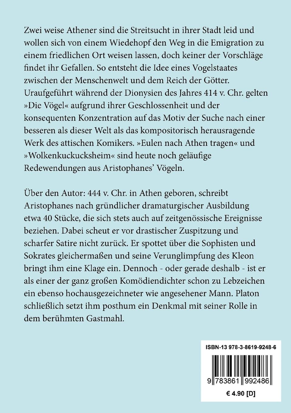Rückseite: 9783861992486 | Die Vögel | Ein Lustspiel | Aristophanes | Taschenbuch | 92 S. | 2016