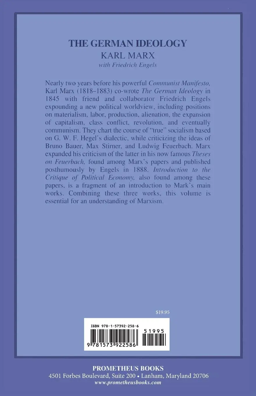Rückseite: 9781573922586 | The German Ideology | Including Thesis on Feuerbach | Marx (u. a.)