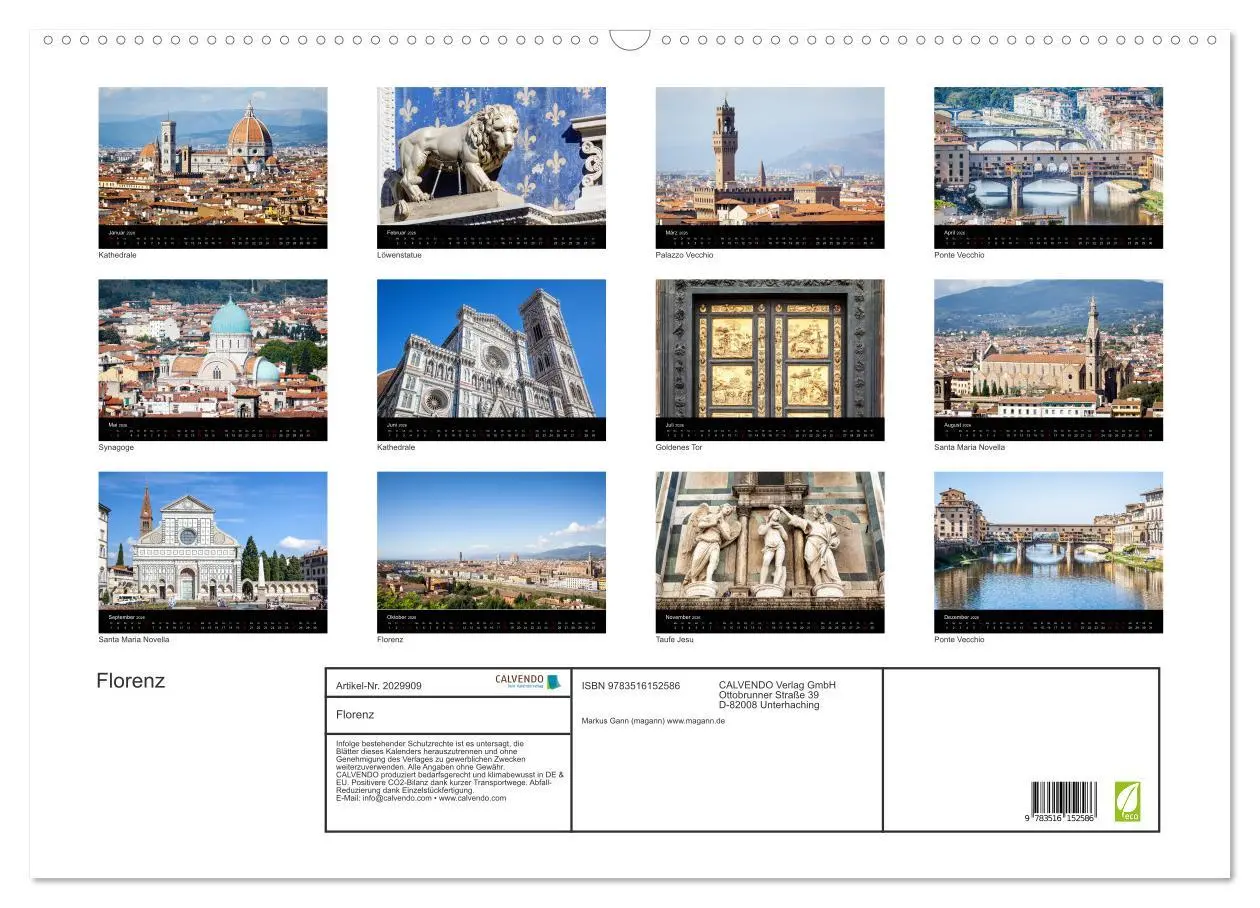 Bild: 9783516152586 | Florenz (Wandkalender 2026 DIN A2 quer), CALVENDO Monatskalender