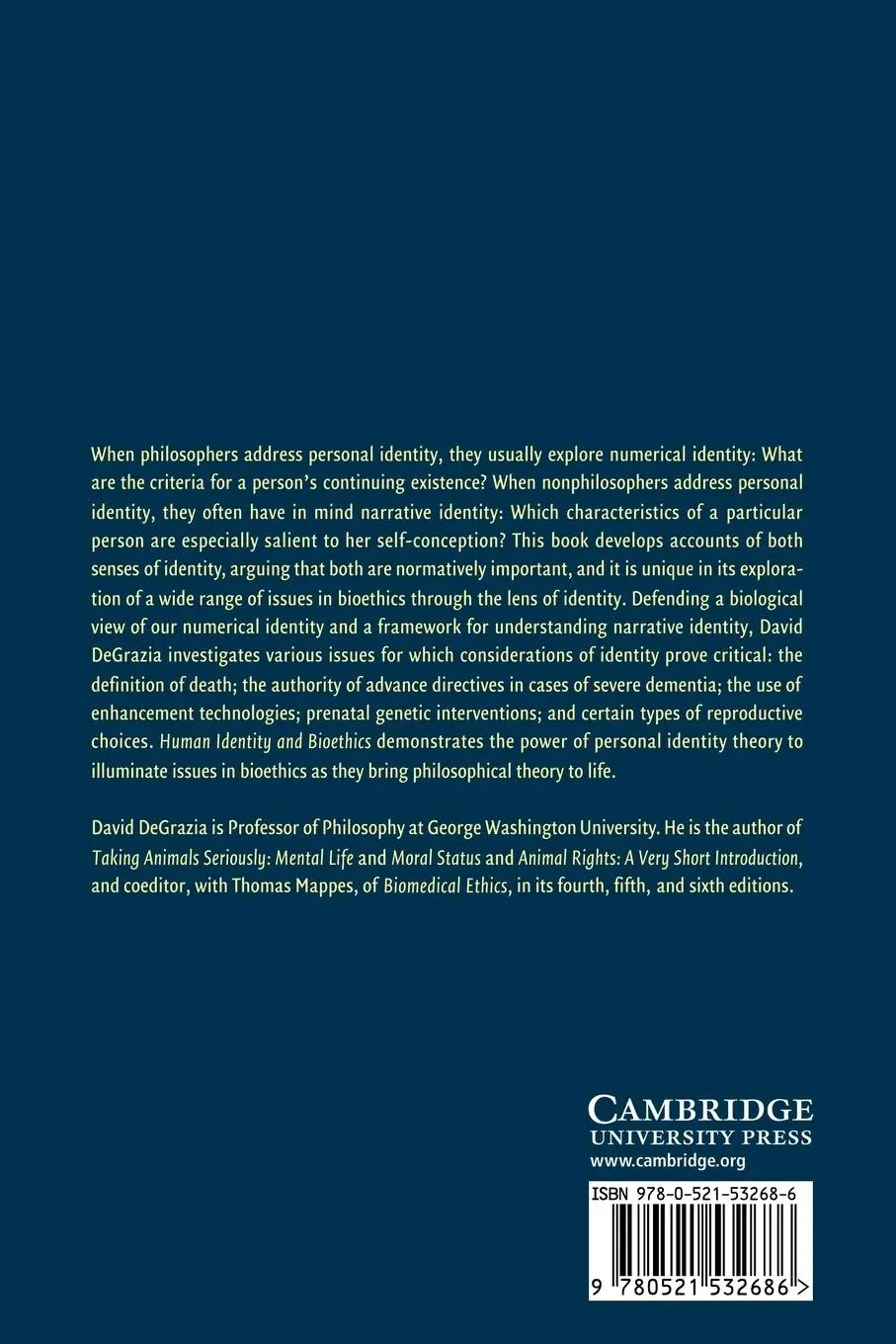 Rückseite: 9780521532686 | Human Identity and Bioethics | David Degrazia | Taschenbuch | Englisch