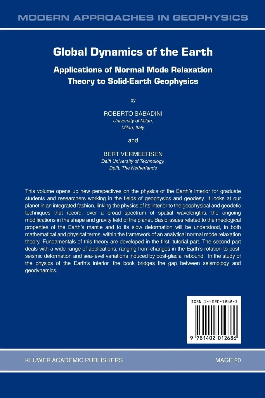 Rückseite: 9781402012686 | Global Dynamics of the Earth | Bert Vermeersen (u. a.) | Taschenbuch