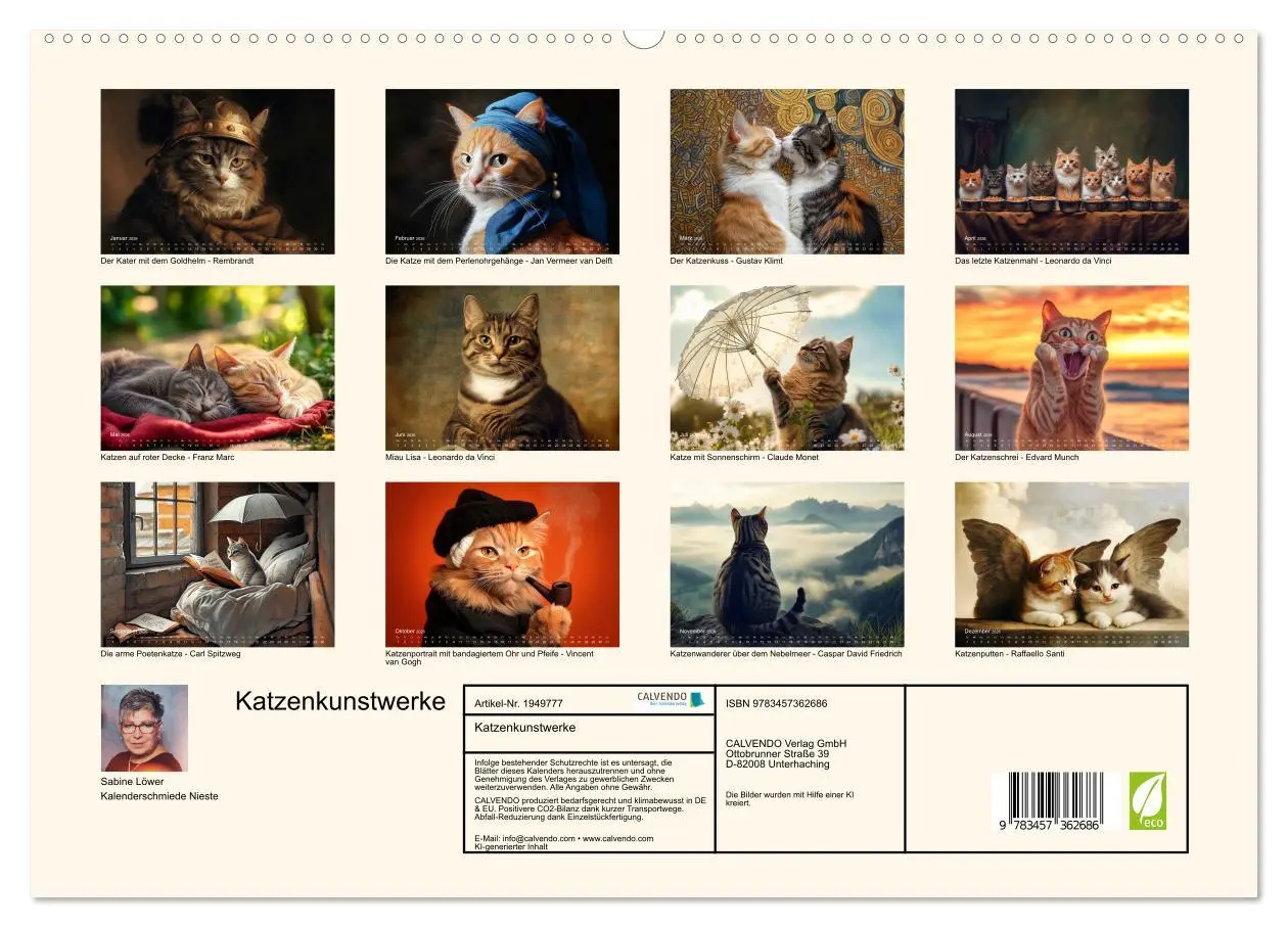 Bild: 9783457362686 | Katzenkunstwerke (hochwertiger Premium Wandkalender 2026 DIN A2...