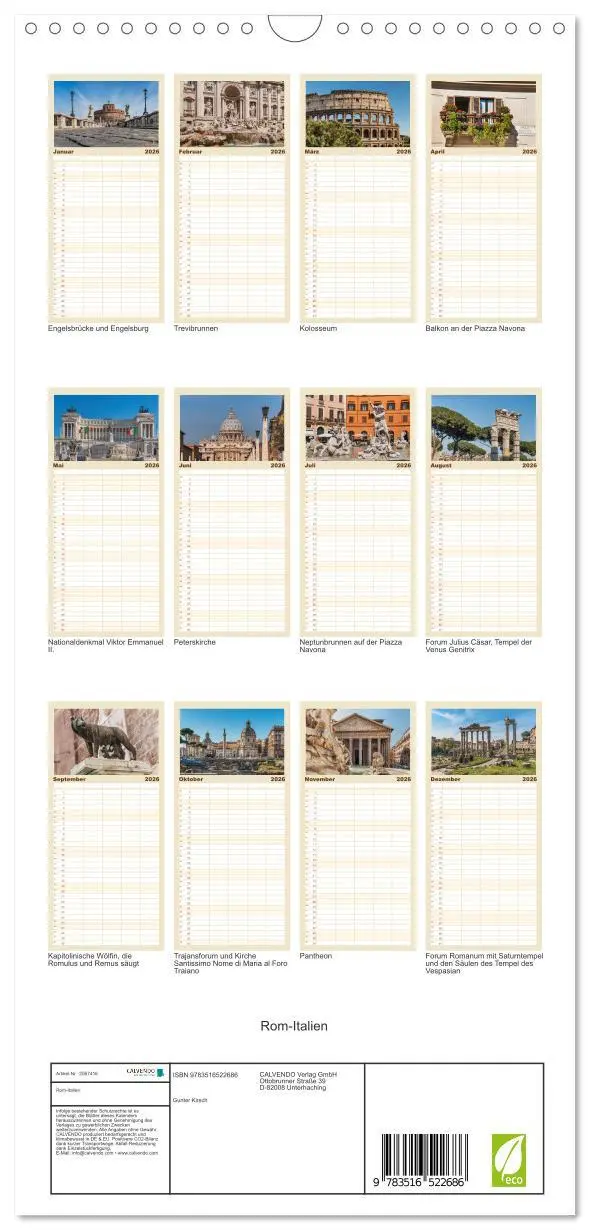 Bild: 9783516522686 | Familienplaner 2026 - Rom-Italien mit 5 Spalten (Wandkalender, 21 x...