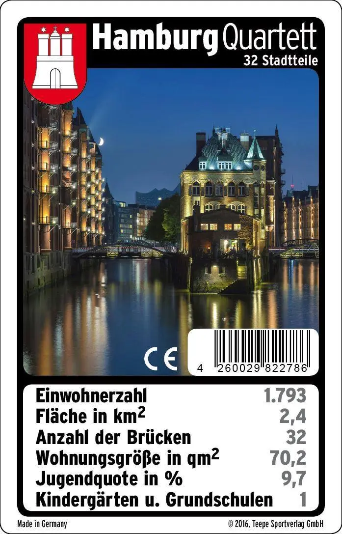 Cover: 4260029822786 | Hamburg Stadtteil Quartett | 30 Minuten, 2-6 Spieler | Spiel | HAMQUA