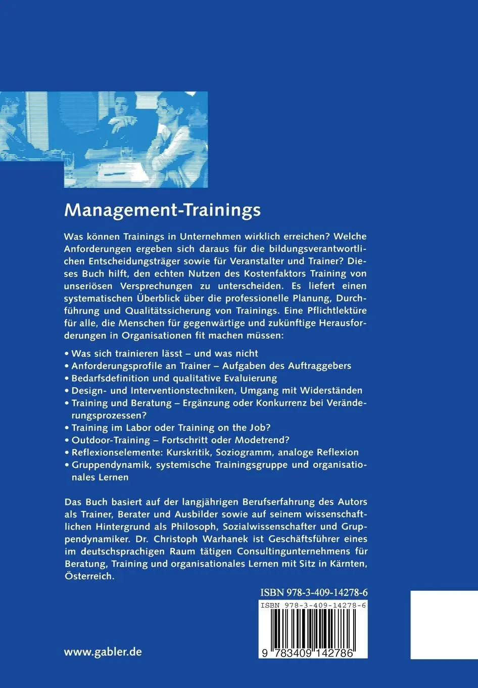 Rückseite: 9783409142786 | Management-Trainings | Christoph Warhanek | Taschenbuch | 300 S.