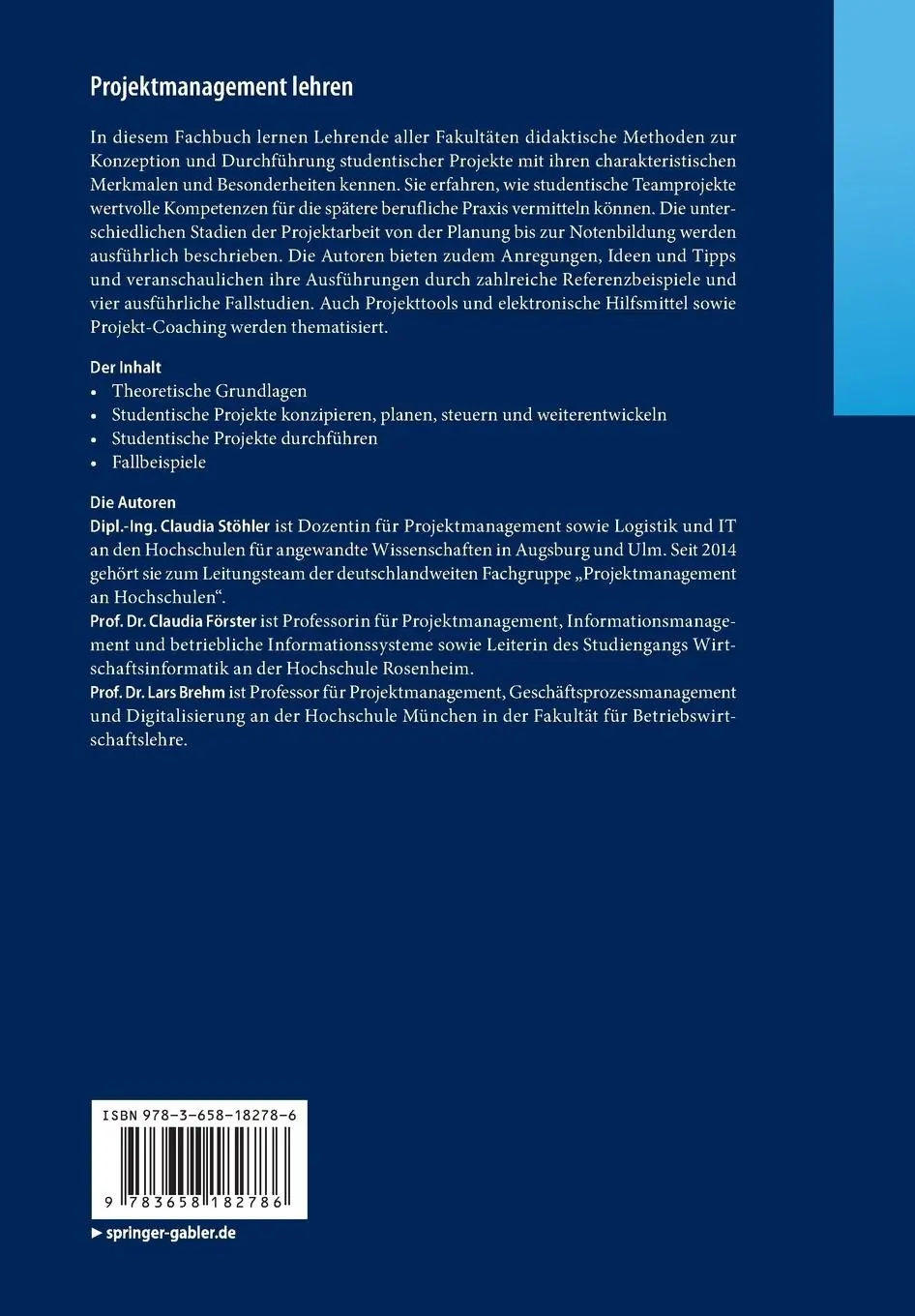 Rückseite: 9783658182786 | Projektmanagement lehren | Claudia Stöhler (u. a.) | Taschenbuch | xii