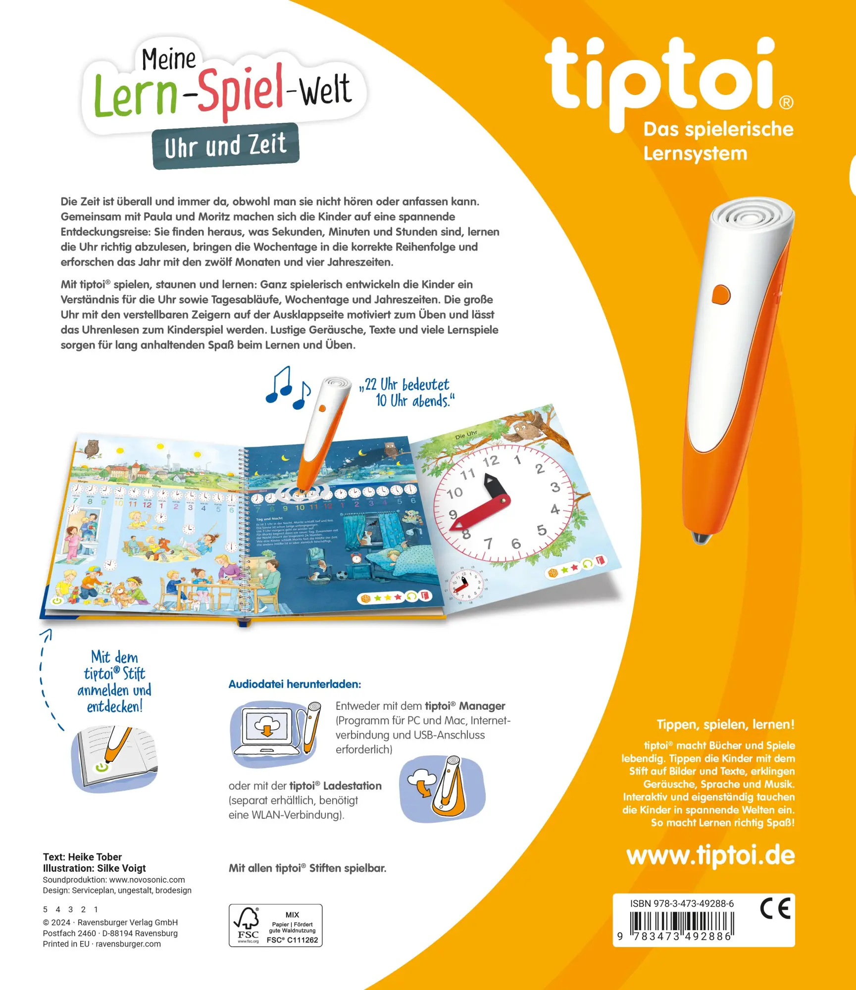 Rückseite: 9783473492886 | tiptoi® Meine Lern-Spiel-Welt - Uhr und Zeit | Heike Tober | Buch