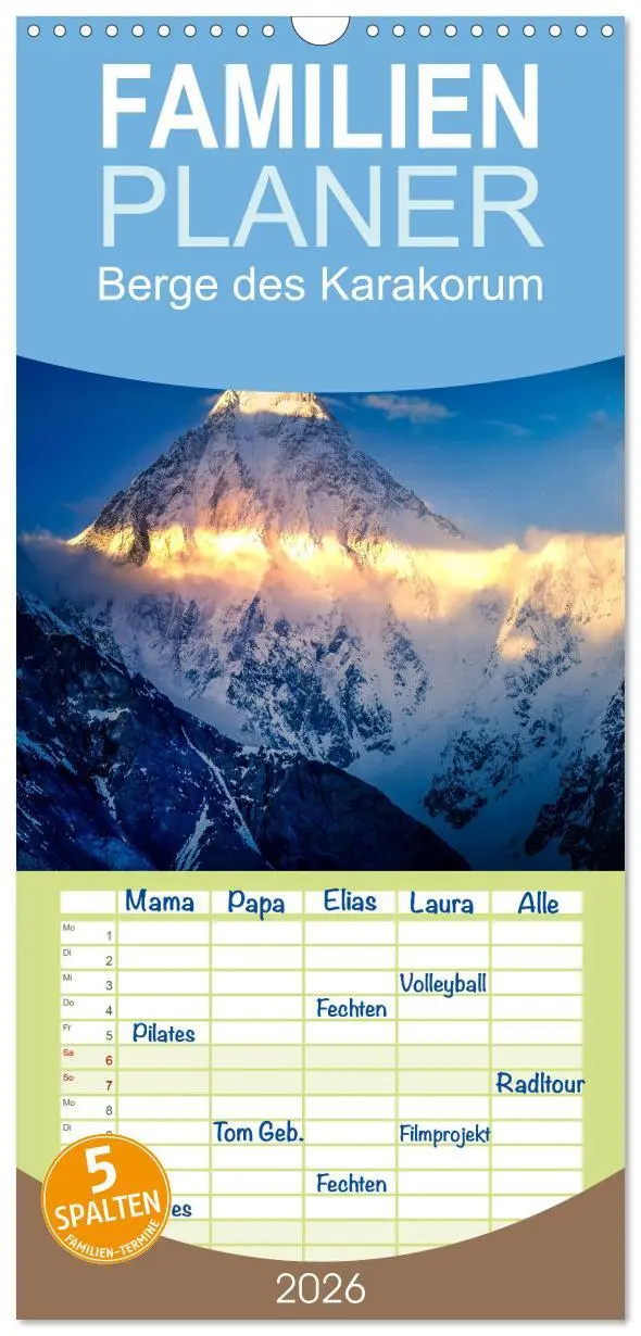 Cover: 9783516502886 | Familienplaner 2026 - Berge des Karakorum mit 5 Spalten...