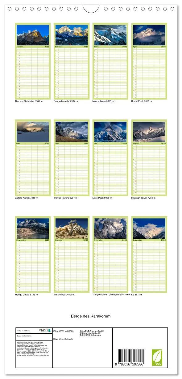 Bild: 9783516502886 | Familienplaner 2026 - Berge des Karakorum mit 5 Spalten...