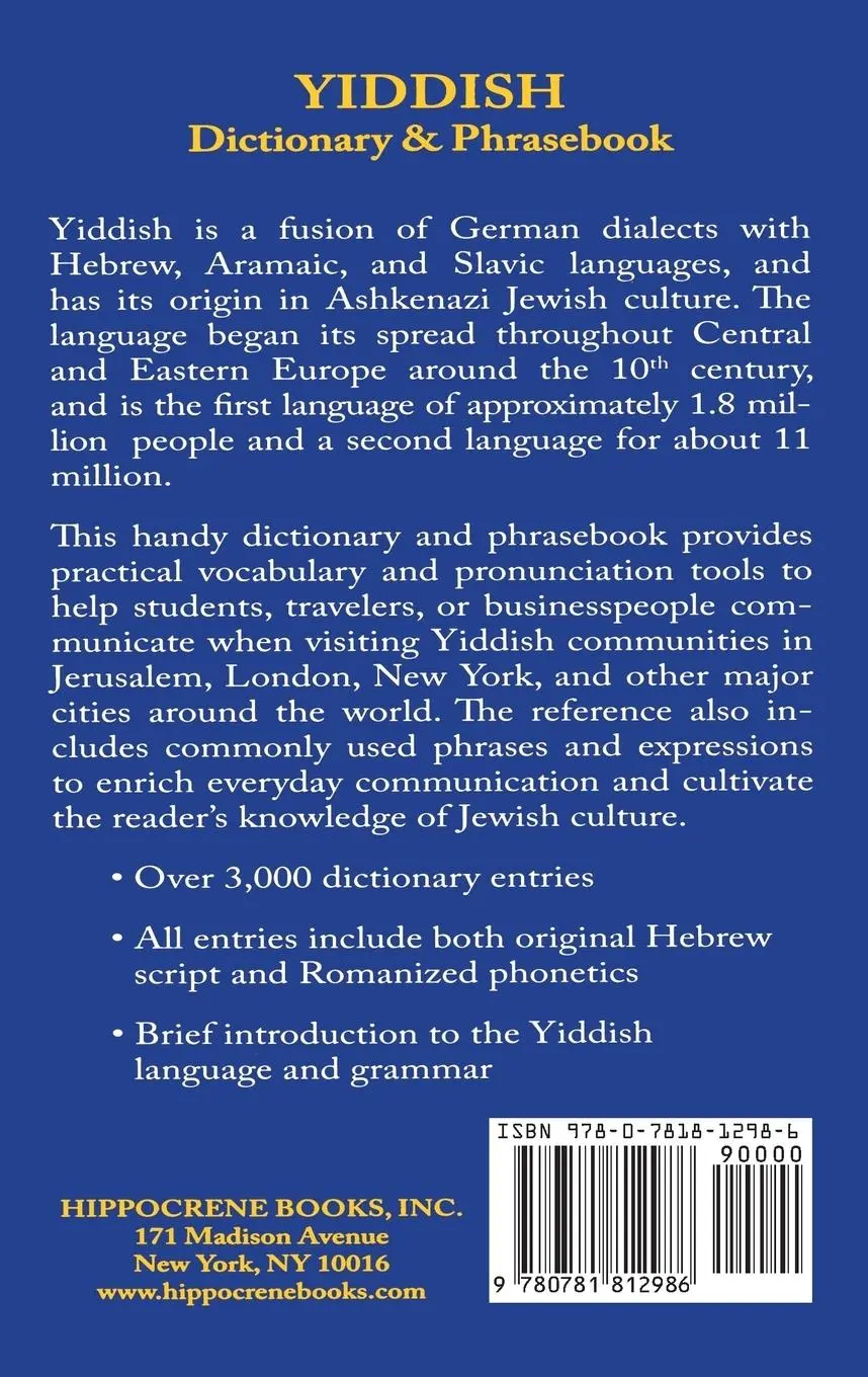 Rückseite: 9780781812986 | Yiddish-English/English-Yiddish Dictionary &amp; Phrasebook | Vera Szabo