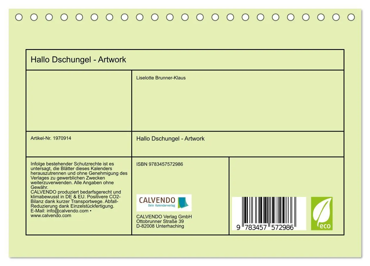 Bild: 9783457572986 | Hallo Dschungel - Artwork (Tischkalender 2026 DIN A5 quer),...
