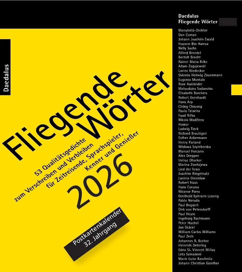 Cover: 9783891262986 | Fliegende Wörter 2026. Postkartenkalender | Alida Bremer (u. a.)