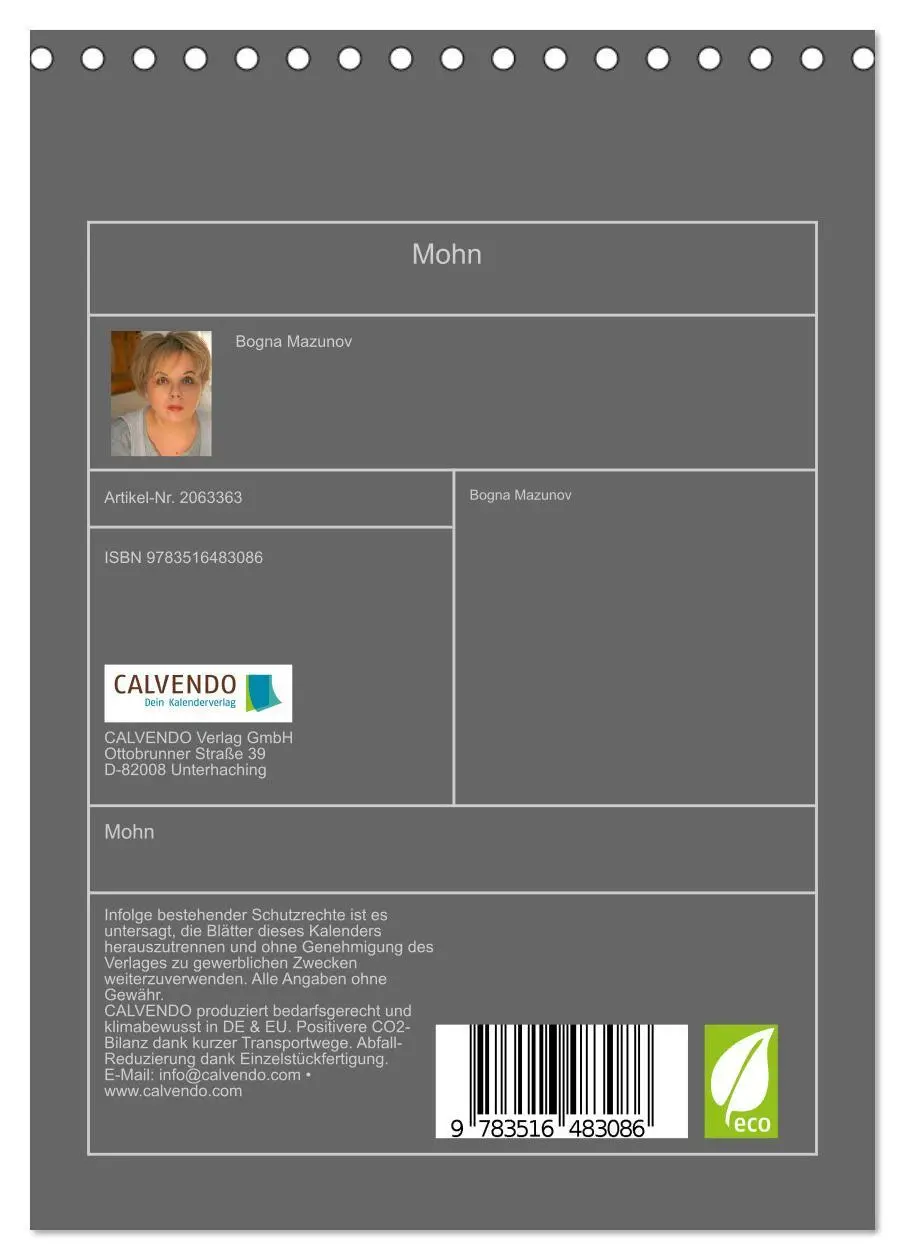 Bild: 9783516483086 | Mohn (Tischkalender 2026 DIN A5 hoch), CALVENDO Monatskalender | 2026