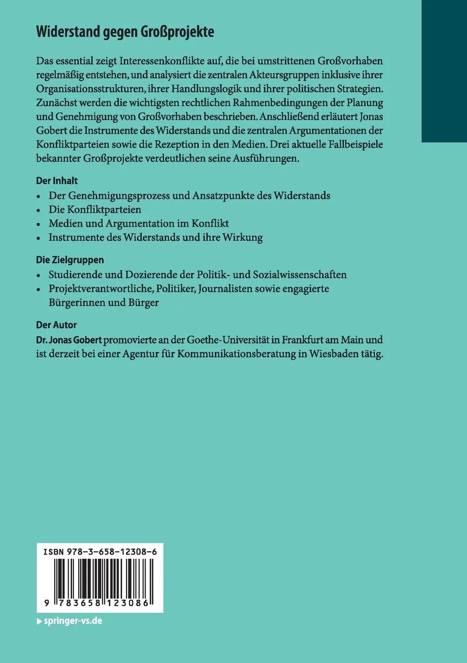 Rückseite: 9783658123086 | Widerstand gegen Großprojekte | Jonas Gobert | Taschenbuch | Deutsch