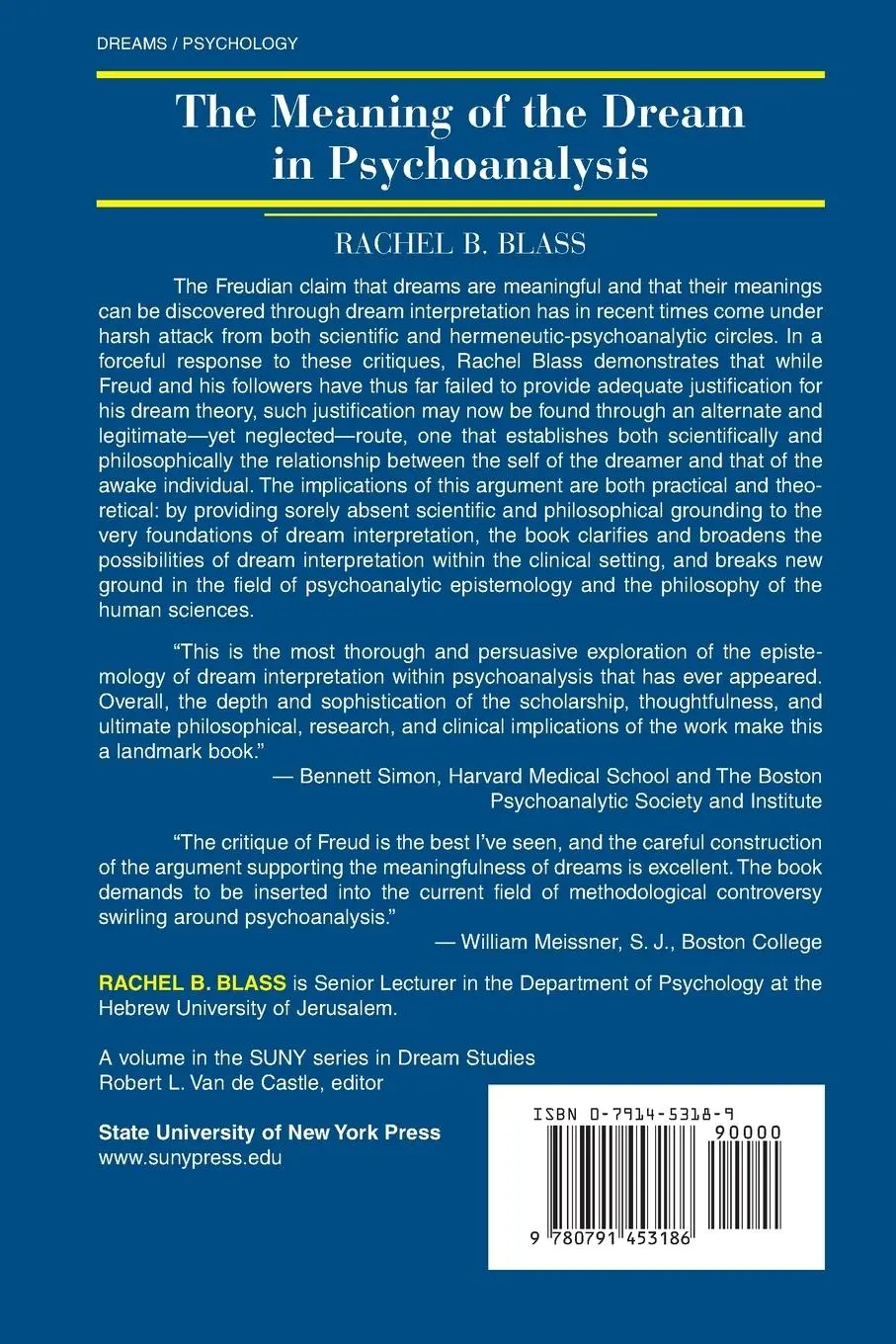 Rückseite: 9780791453186 | The Meaning of the Dream in Psychoanalysis | Rachel B. Blass | Buch