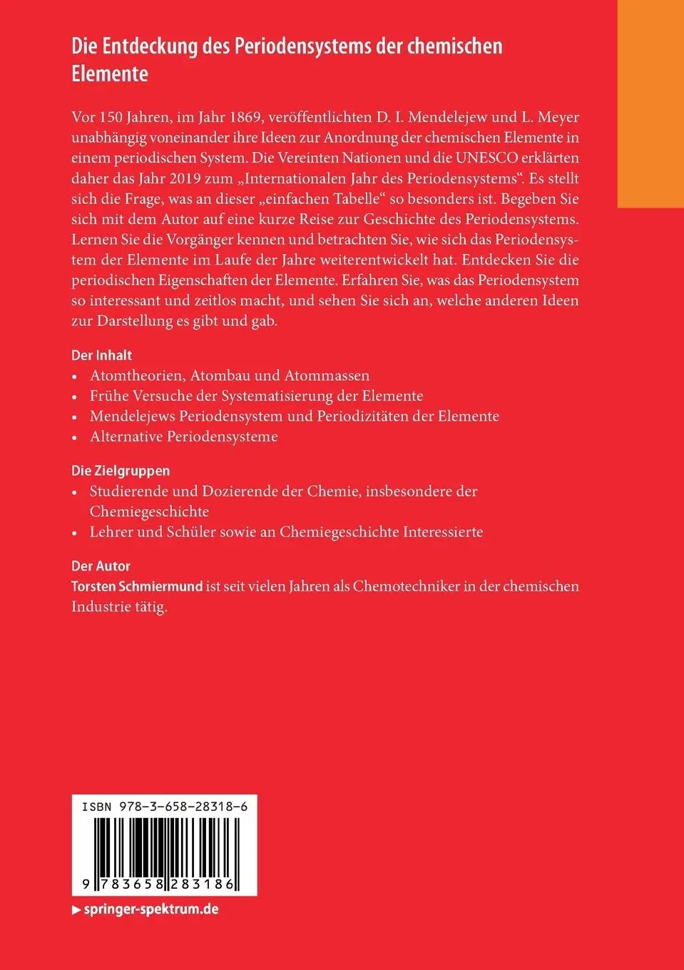 Rückseite: 9783658283186 | Die Entdeckung des Periodensystems der chemischen Elemente | Buch