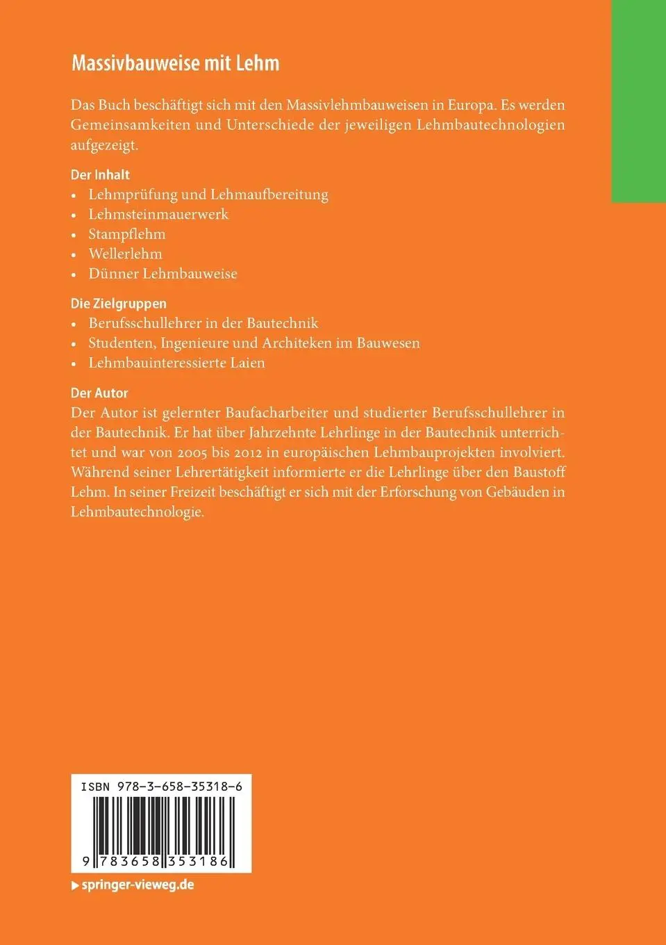 Rückseite: 9783658353186 | Massivbauweise mit Lehm | Dietmar Schäfer | Taschenbuch | essentials