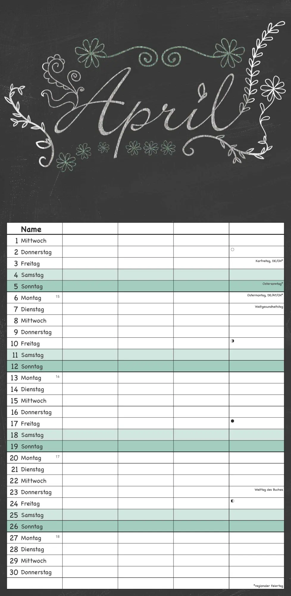 Bild: 4069095003286 | Tafel Timer Familienplaner 2026 - Familienkalender 22x45 cm - 4...