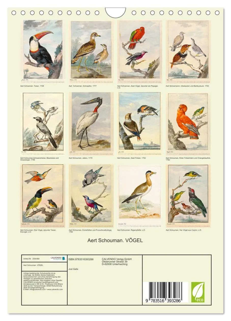 Bild: 9783516393286 | Aert Schouman. VÖGEL (Wandkalender 2026 DIN A4 hoch), CALVENDO...