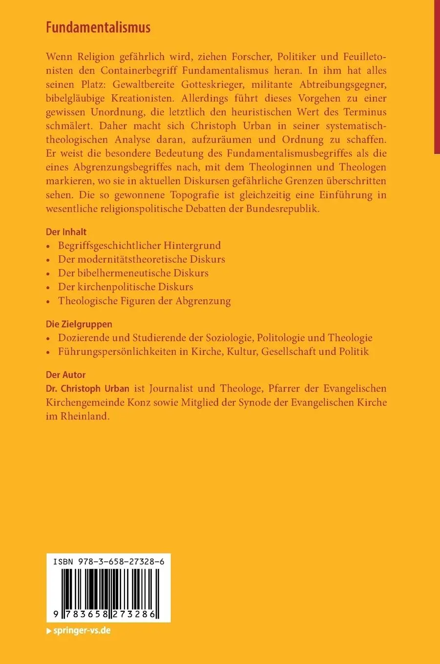 Rückseite: 9783658273286 | Fundamentalismus | Christoph Urban | Buch | xi | Deutsch | 2019