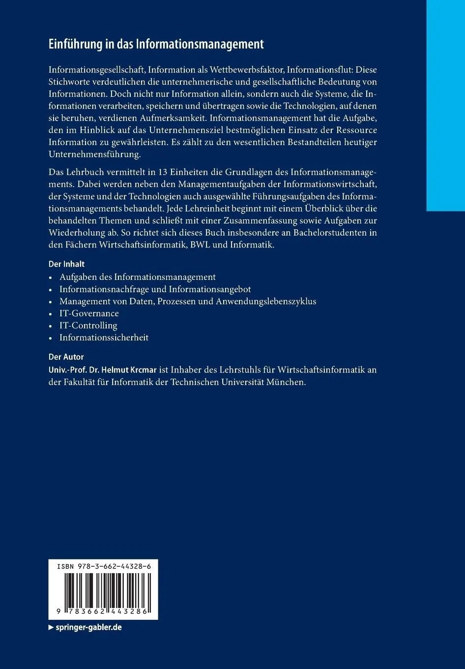 Rückseite: 9783662443286 | Einführung in das Informationsmanagement | Helmut Krcmar | Taschenbuch