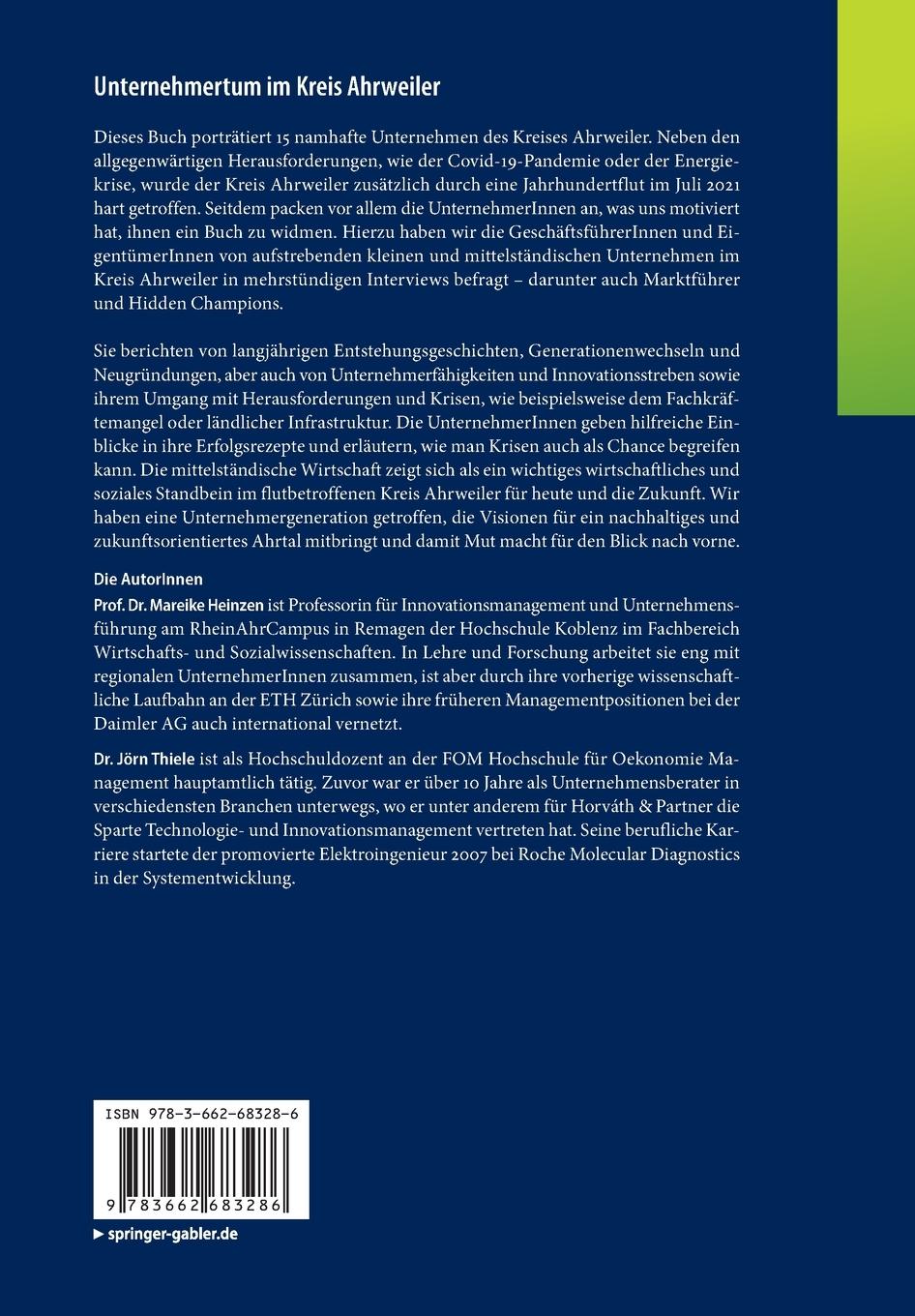 Rückseite: 9783662683286 | Unternehmertum im Kreis Ahrweiler | Jörn Thiele (u. a.) | Taschenbuch