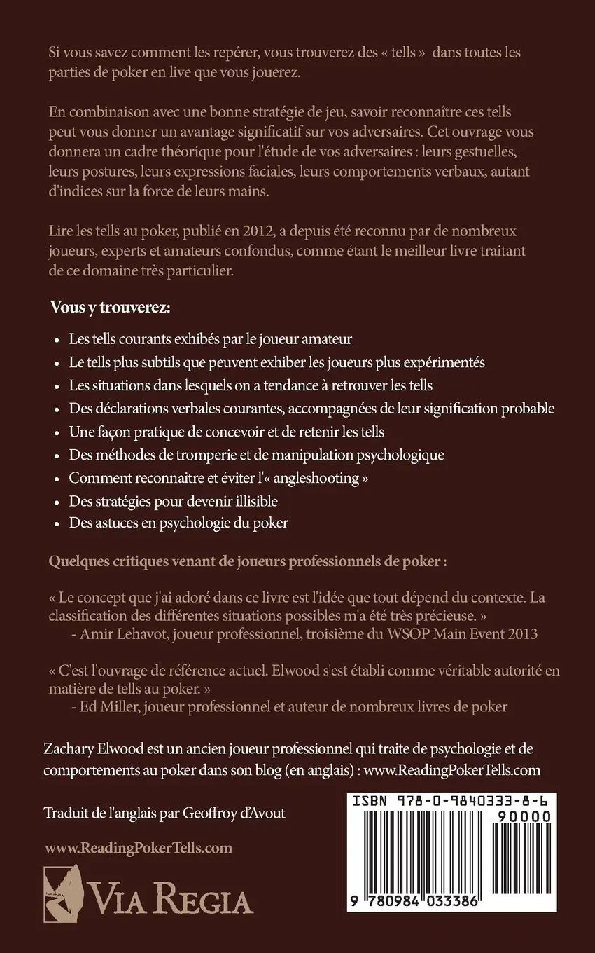 Rückseite: 9780984033386 | Lire Les Tells Au Poker | Zachary Elwood | Taschenbuch | Französisch