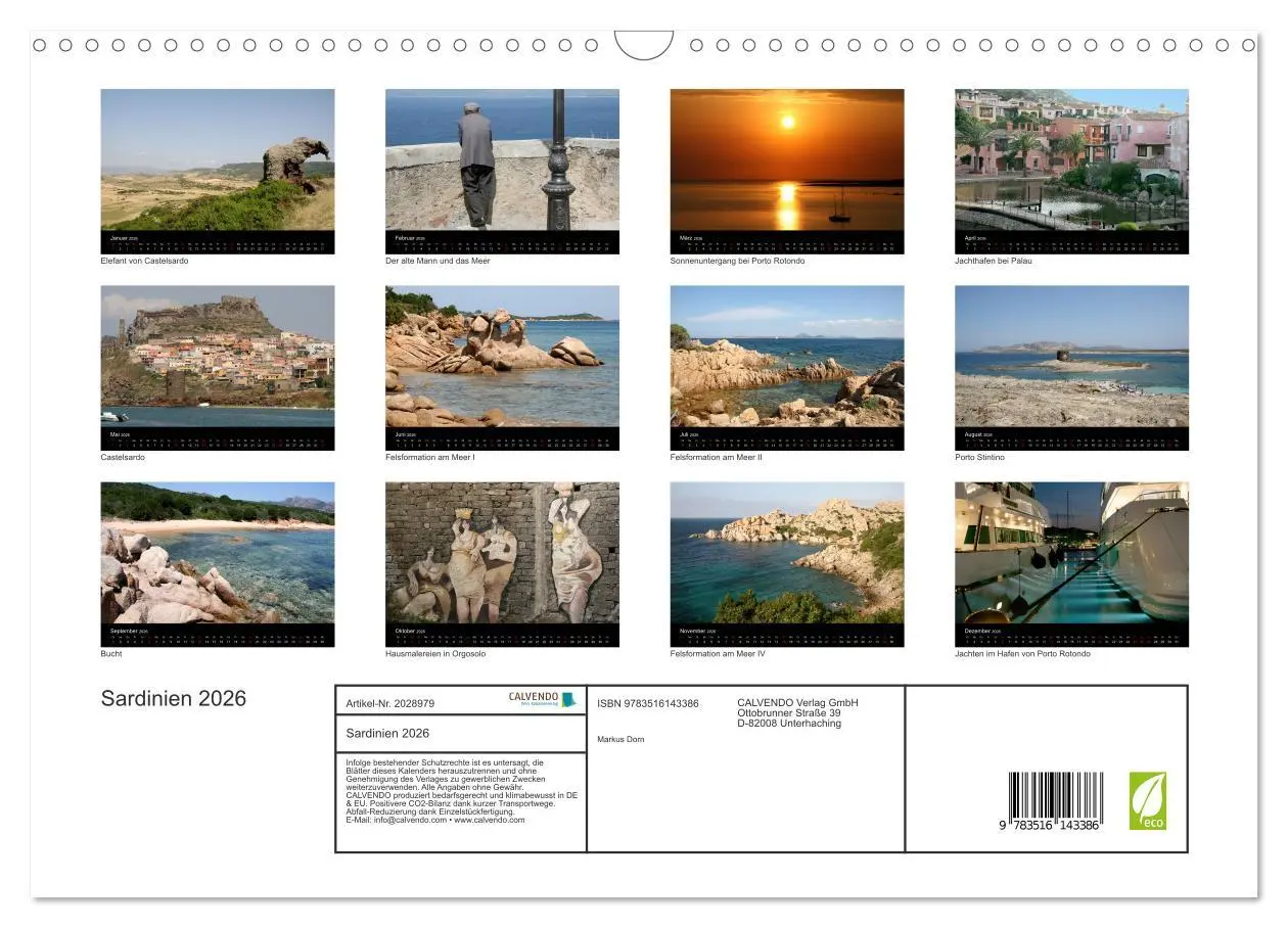Bild: 9783516143386 | Sardinien 2026 (Wandkalender 2026 DIN A3 quer), CALVENDO...