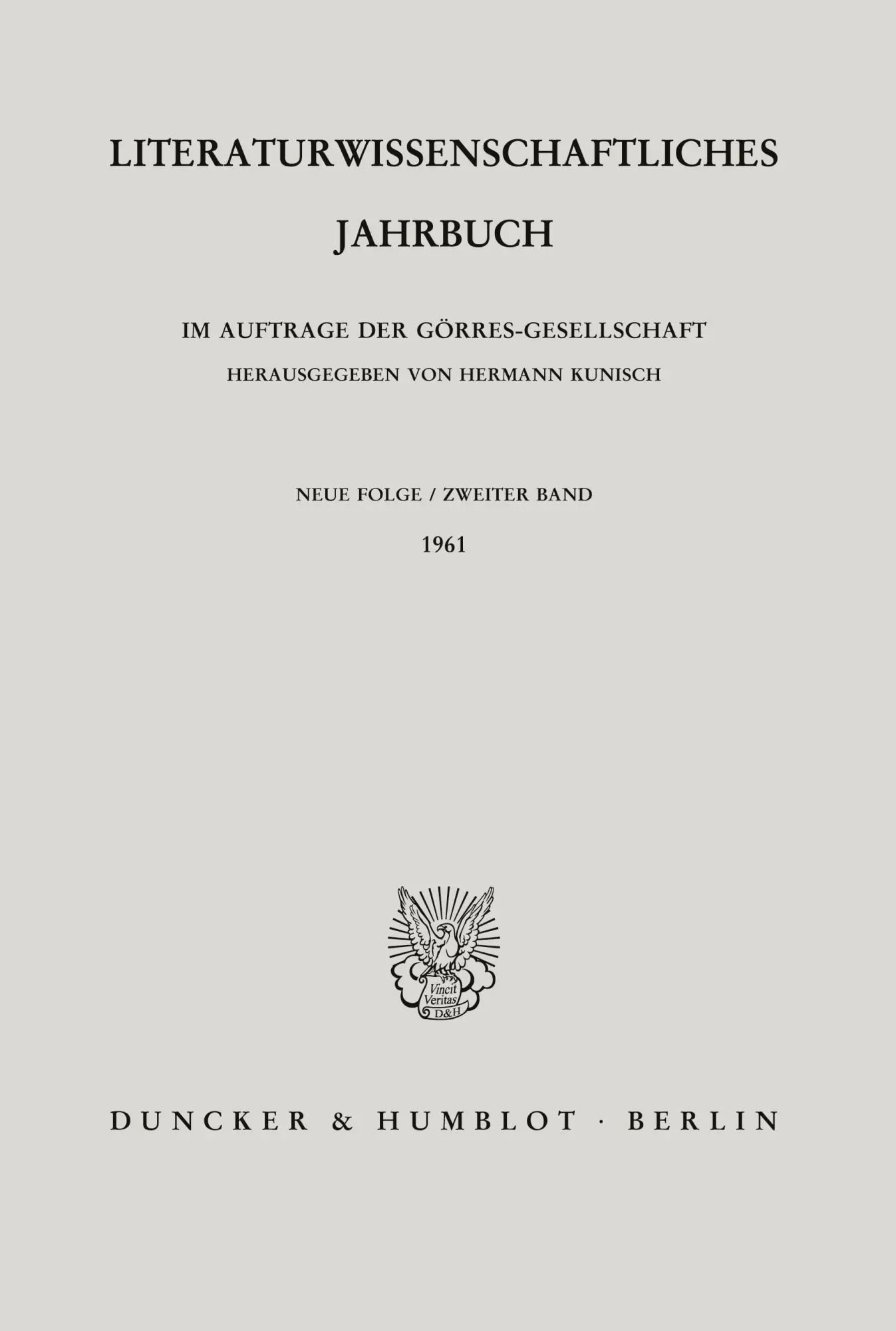 Cover: 9783428023486 | Literaturwissenschaftliches Jahrbuch. | 2. Band (1961). | Kunisch