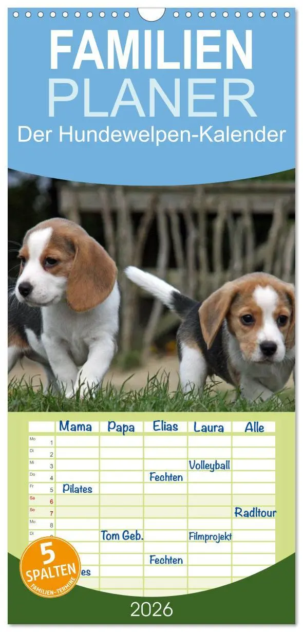 Cover: 9783516513486 | Familienplaner 2026 - Der Hundewelpen-Geburtstagskalender mit 5...