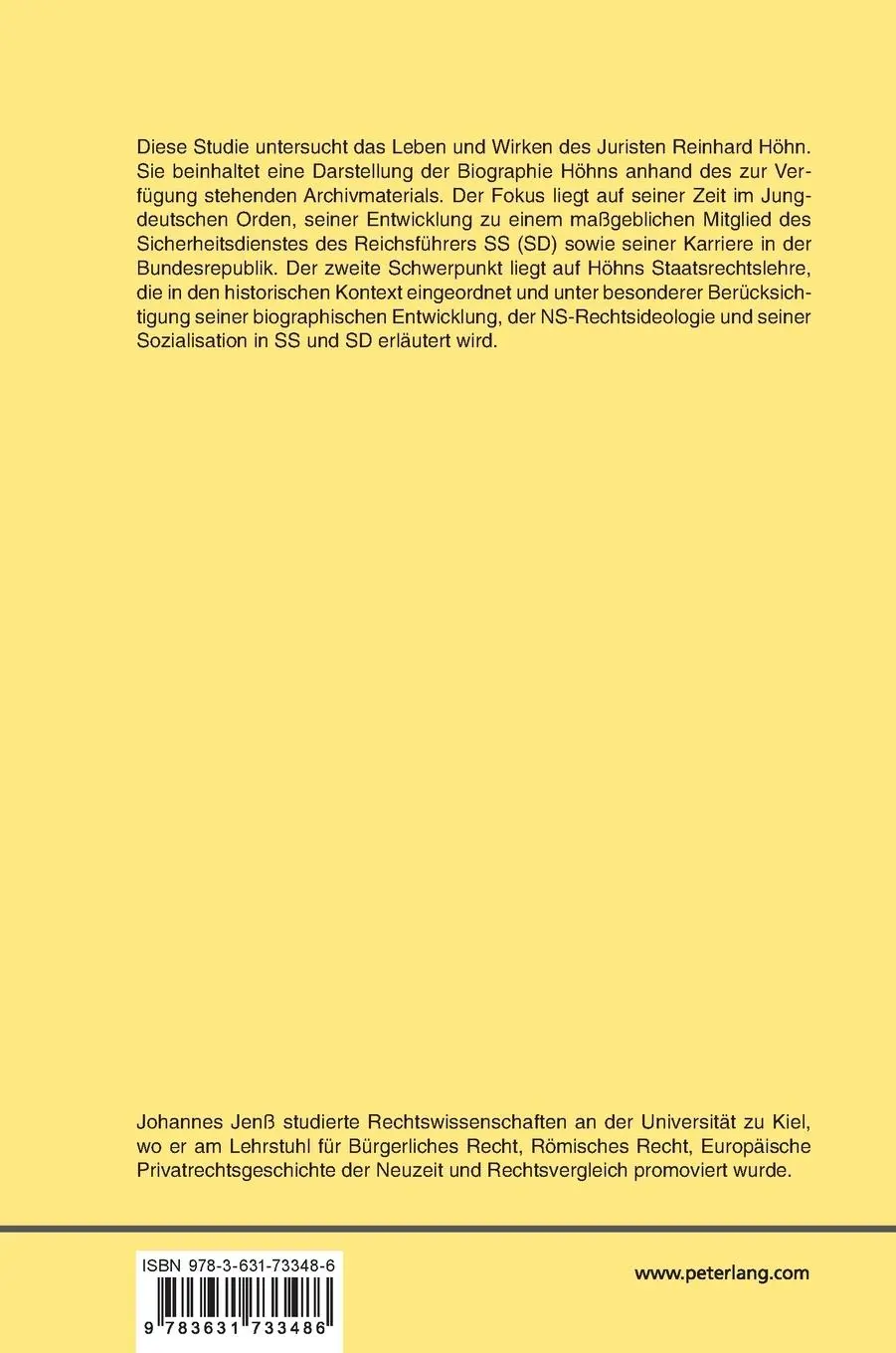 Rückseite: 9783631733486 | Die «Volksgemeinschaft» als Rechtsbegriff | Johannes Jenß | Buch