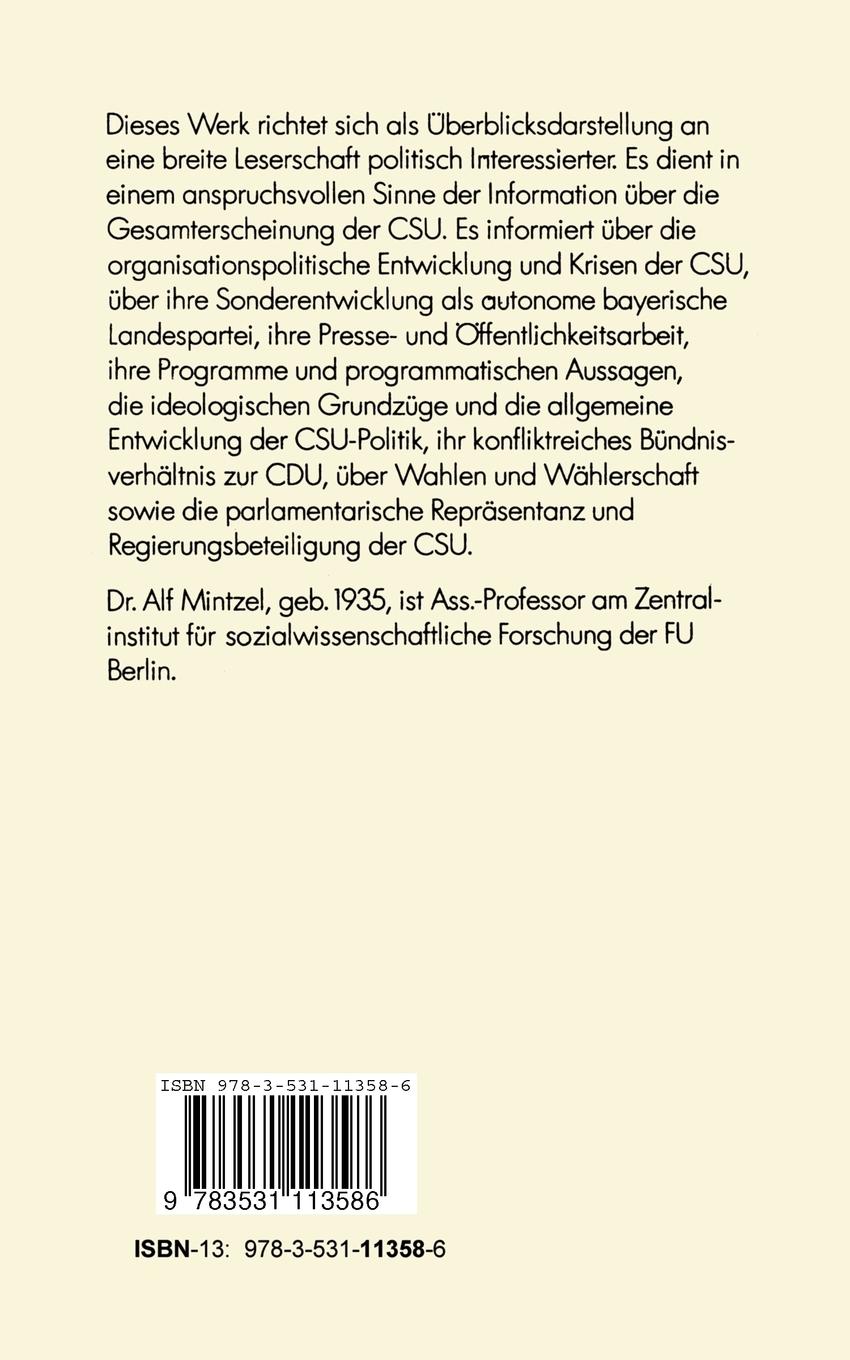Rückseite: 9783531113586 | Geschichte der CSU | Ein Überblick | Alf Mintzel | Taschenbuch | 1977