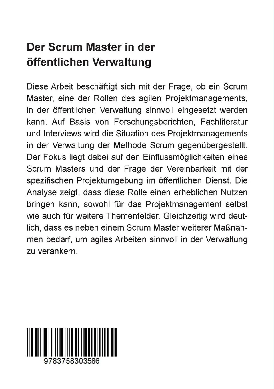 Rückseite: 9783758303586 | Der Scrum Master in der öffentlichen Verwaltung | Meier-Schmidt | Buch