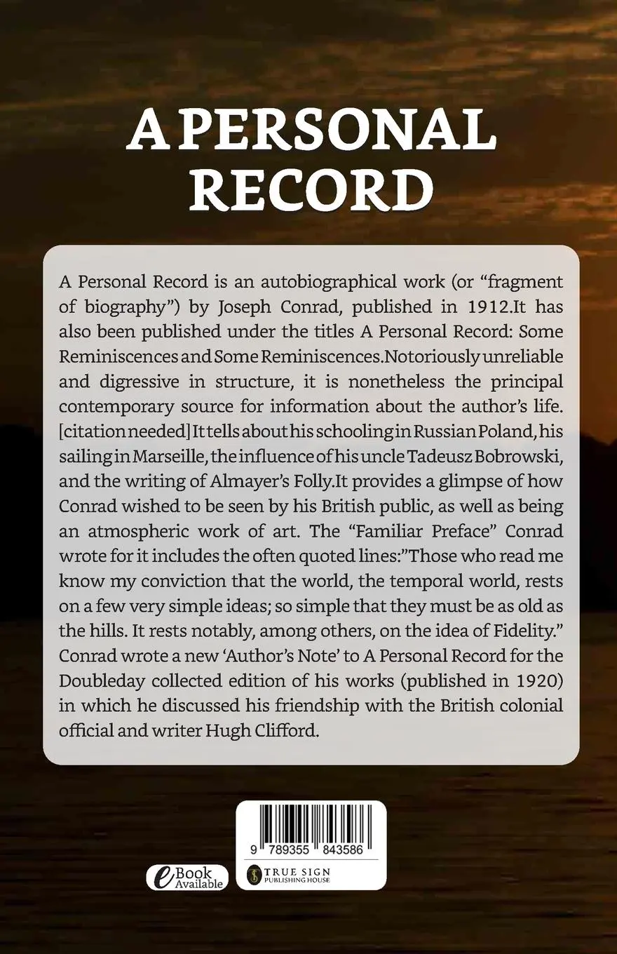 Rückseite: 9789355843586 | A Personal Record | Joseph Conrad | Taschenbuch | Englisch | 2023