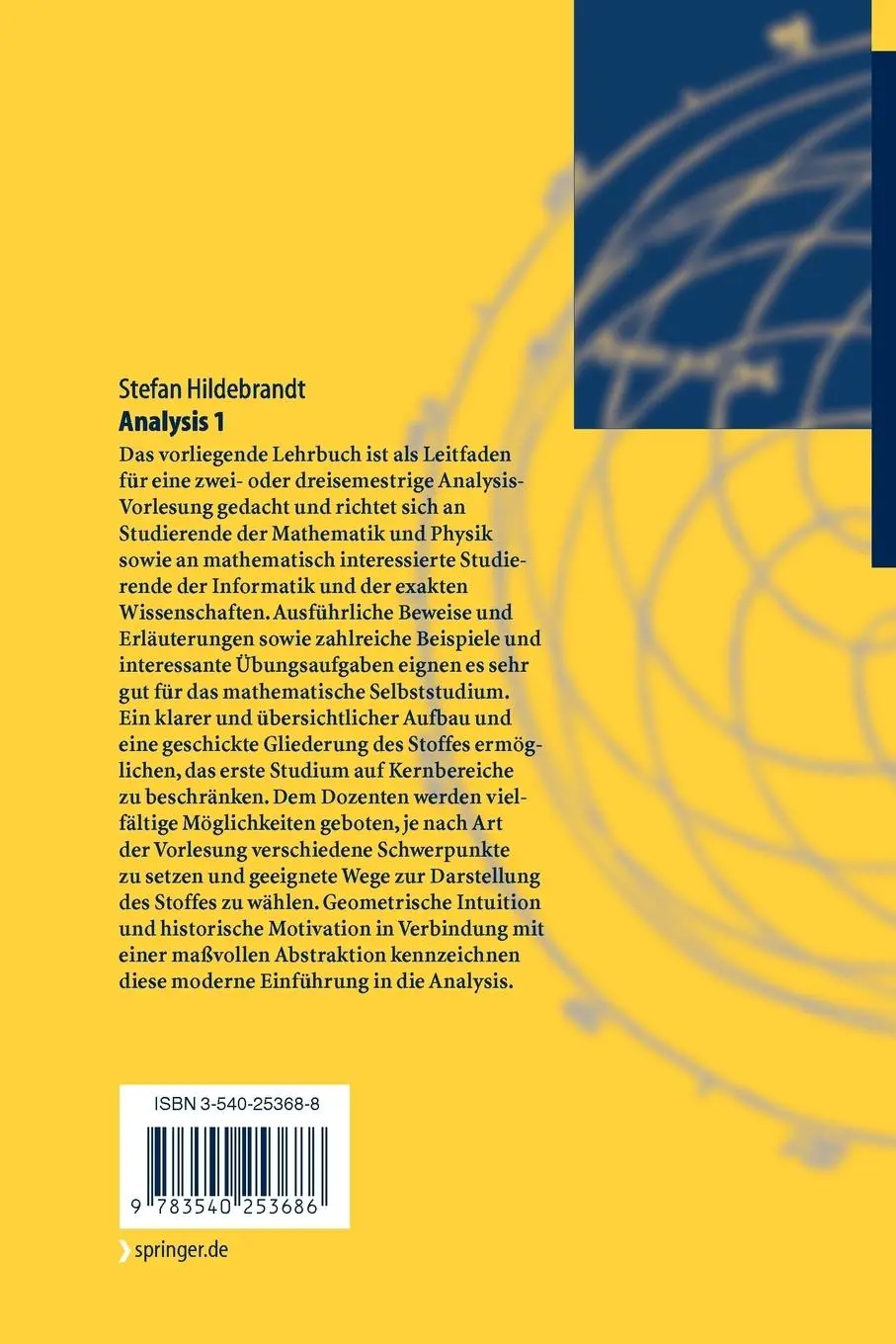 Rückseite: 9783540253686 | Analysis 1 | Stefan Hildebrandt | Taschenbuch | Springer-Lehrbuch