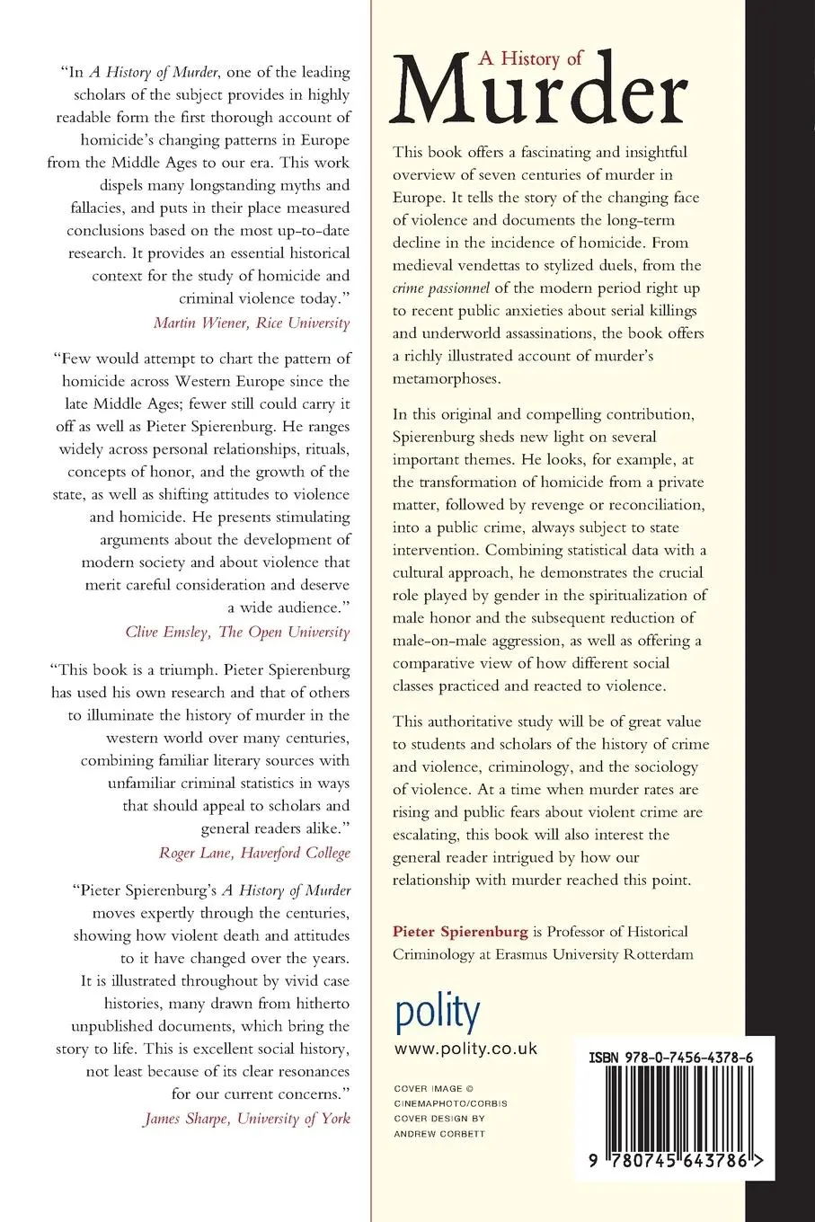 Rückseite: 9780745643786 | History of Murder | Pieter Spierenburg | Taschenbuch | 300 S. | 2008