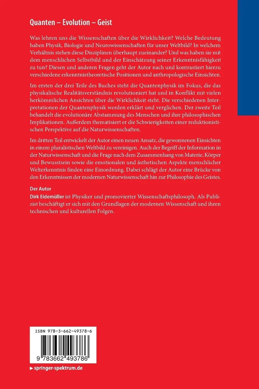 Rückseite: 9783662493786 | Quanten - Evolution - Geist | Dirk Eidemüller | Taschenbuch | xix