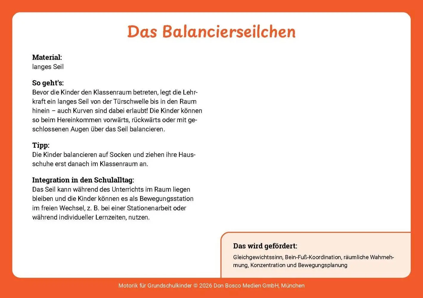 Bild: 4260694923986 | Motorik für Grundschulkinder | Nadine Mescher | Box | 32 S. | Deutsch
