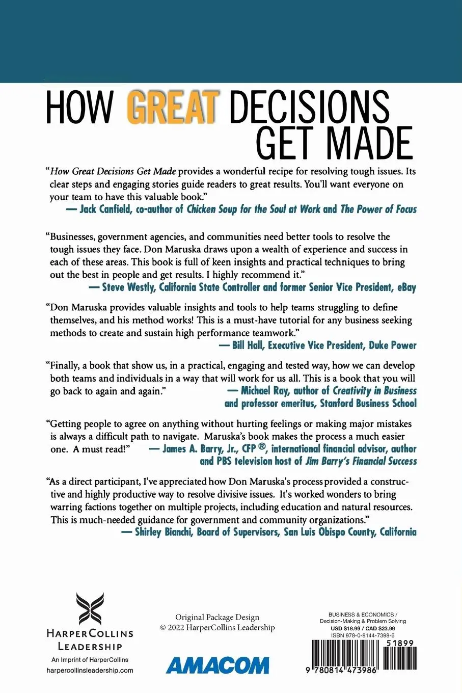 Rückseite: 9780814473986 | A How Great Decisions Get Made | Don Maruska | Taschenbuch | Englisch