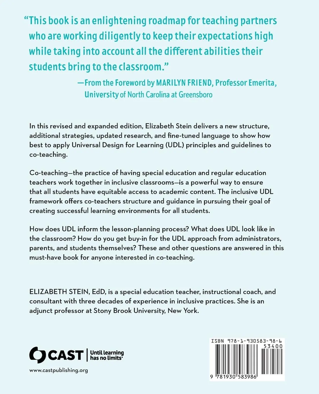 Rückseite: 9781930583986 | Elevating Co-teaching with Universal Design for Learning | Stein