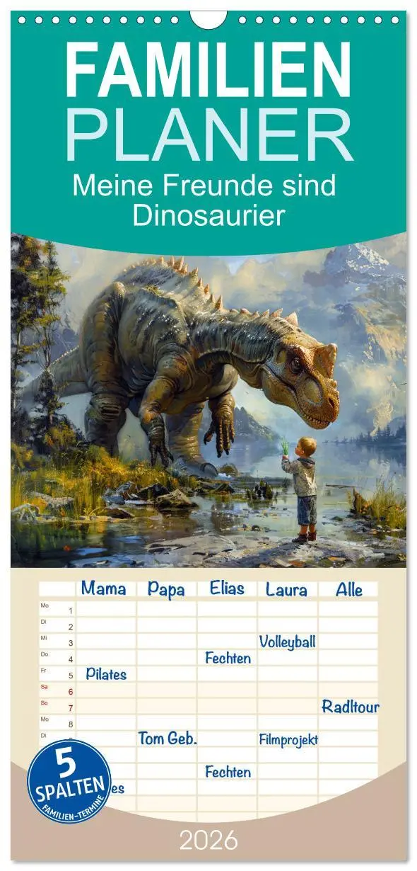 Cover: 9783516493986 | Familienplaner 2026 - Meine Freunde sind Dinosaurier mit 5 Spalten...