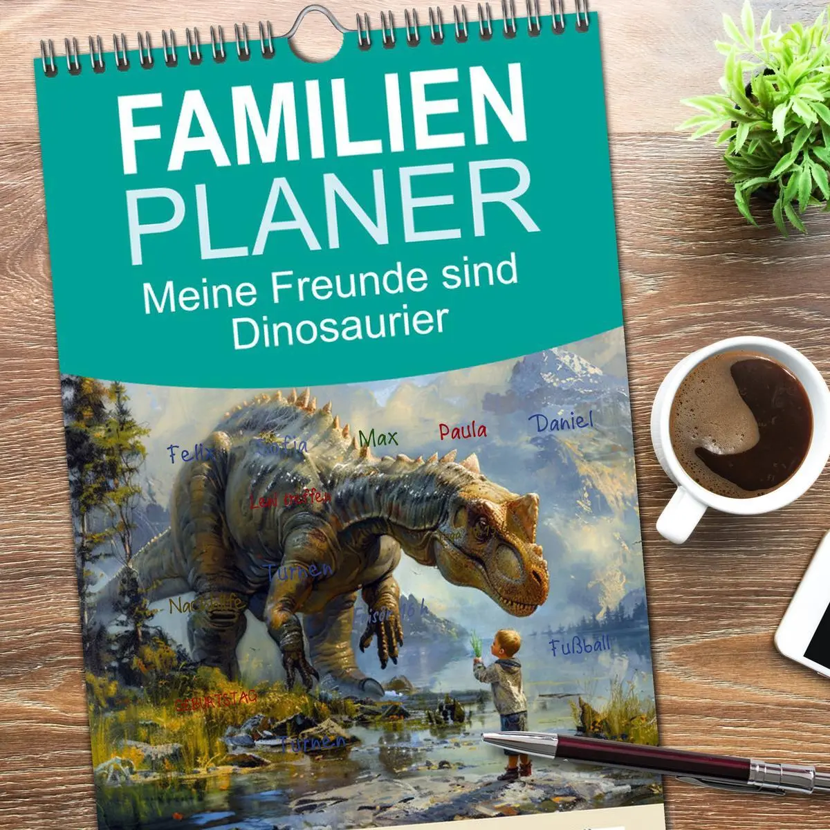 Bild: 9783516493986 | Familienplaner 2026 - Meine Freunde sind Dinosaurier mit 5 Spalten...