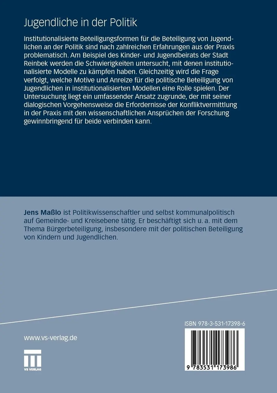 Rückseite: 9783531173986 | Jugendliche in der Politik | Jens Maßlo | Taschenbuch | 477 S. | 2010