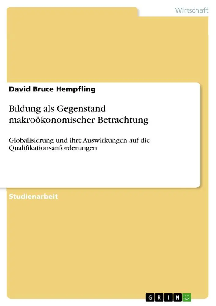 Cover: 9783640833986 | Bildung als Gegenstand makroökonomischer Betrachtung | Hempfling