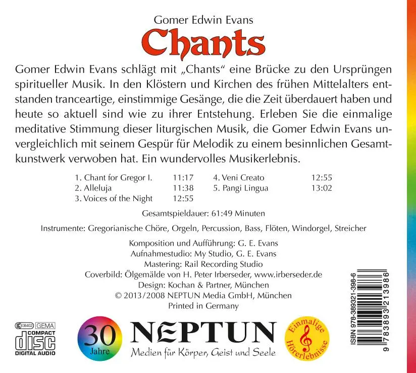 Rückseite: 9783893213986 | Chants | Gomer Edwin Evans | Audio-CD | 2009 | Neptun Media GmbH