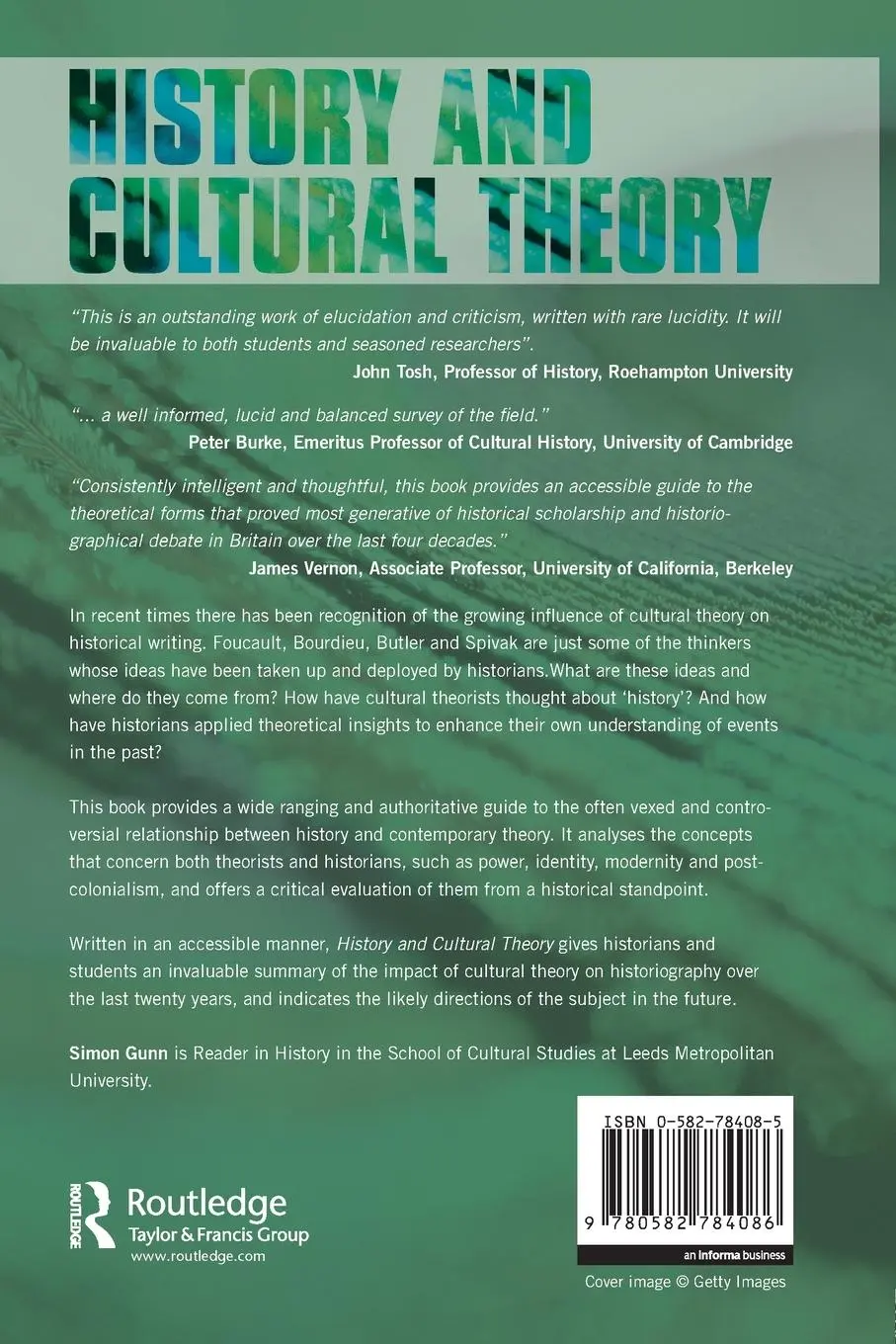 Rückseite: 9780582784086 | History and Cultural Theory | Simon Gunn | Taschenbuch | Englisch