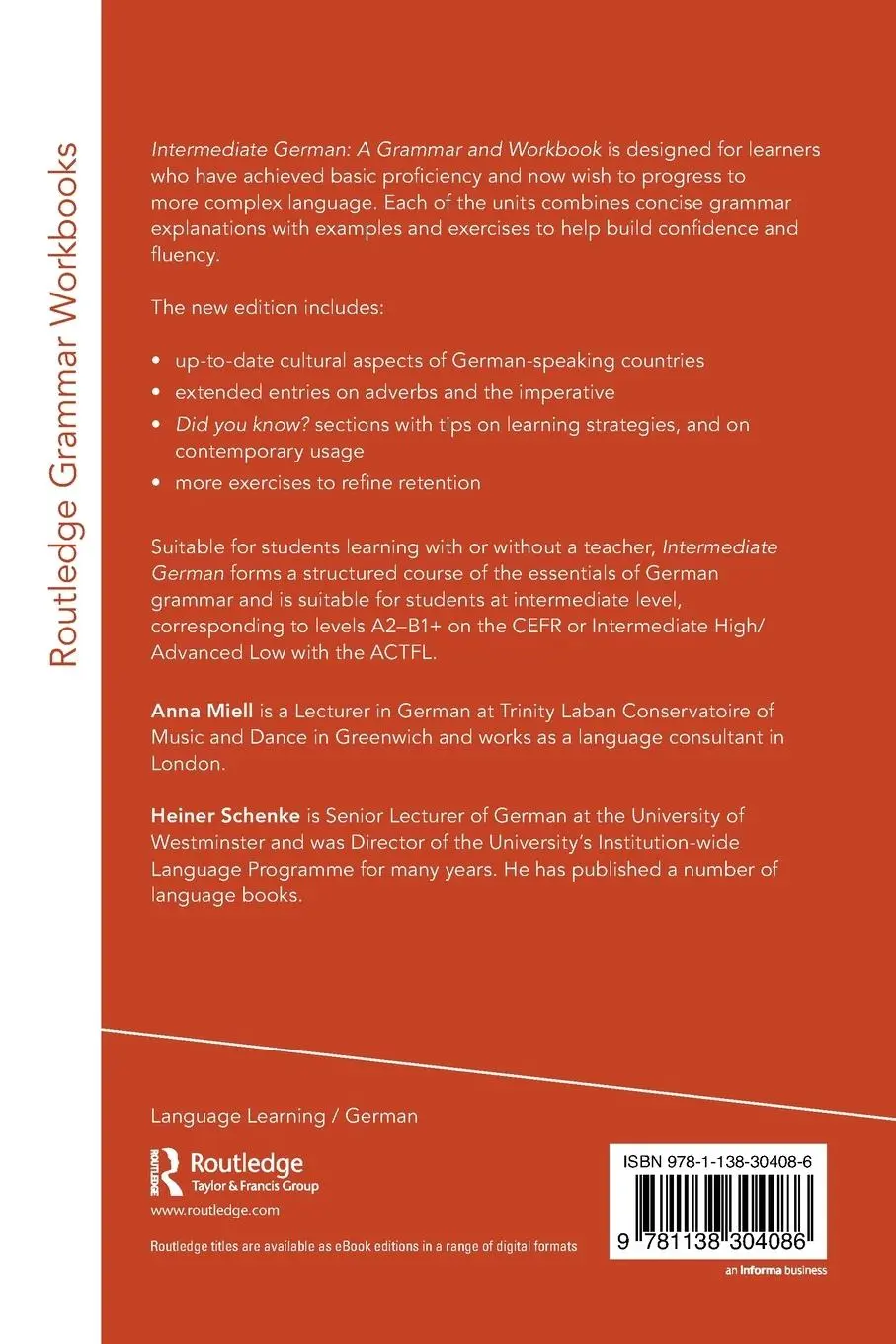 Rückseite: 9781138304086 | Intermediate German | A Grammar and Workbook | Anna Miell (u. a.)